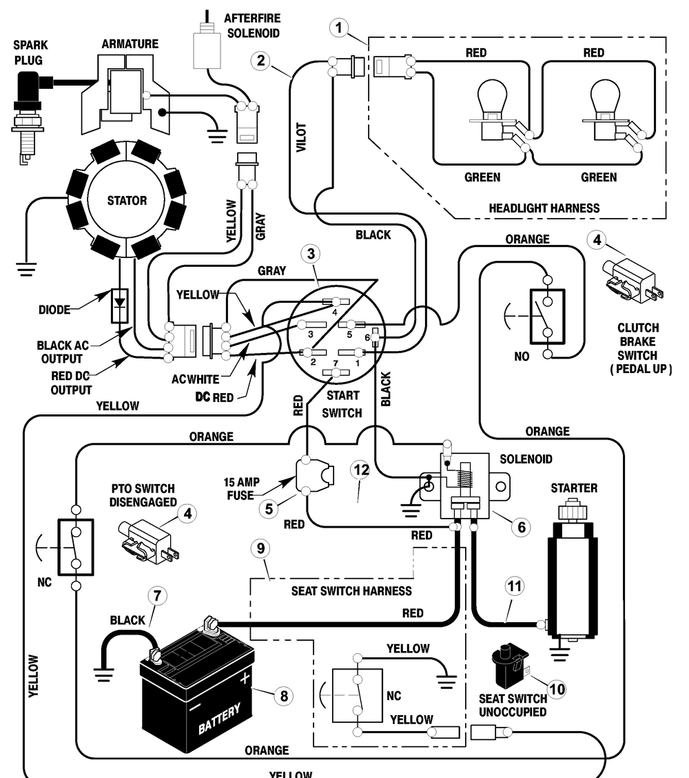 Electrical System Diagram and Parts List for 465604X50A 2003 Briggs and Stratton Lawn Tractor